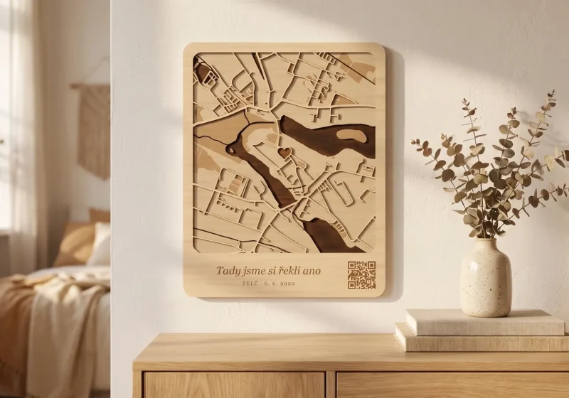Dvouvrstvá mapa na zdi nad komodou
