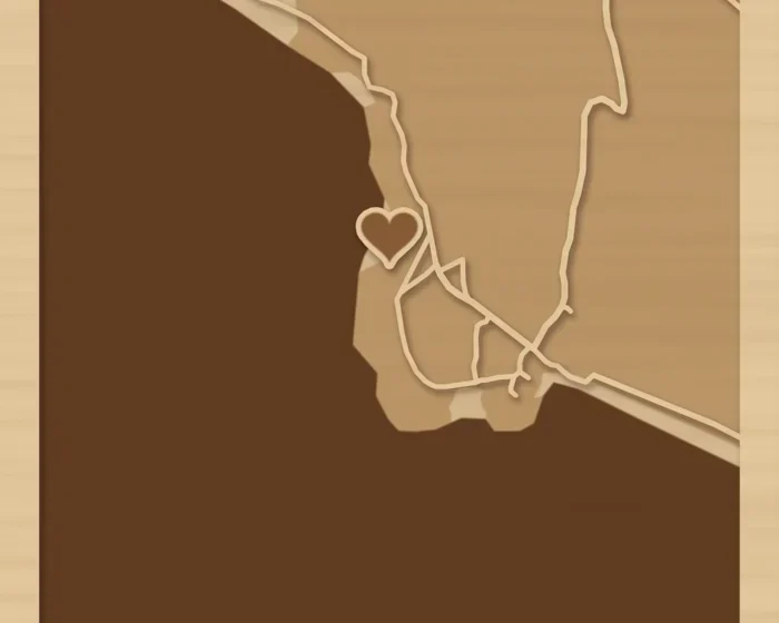 Dvouvrstvá mapa pláže na Phi Phi s věnováním Tady jsme se poznali